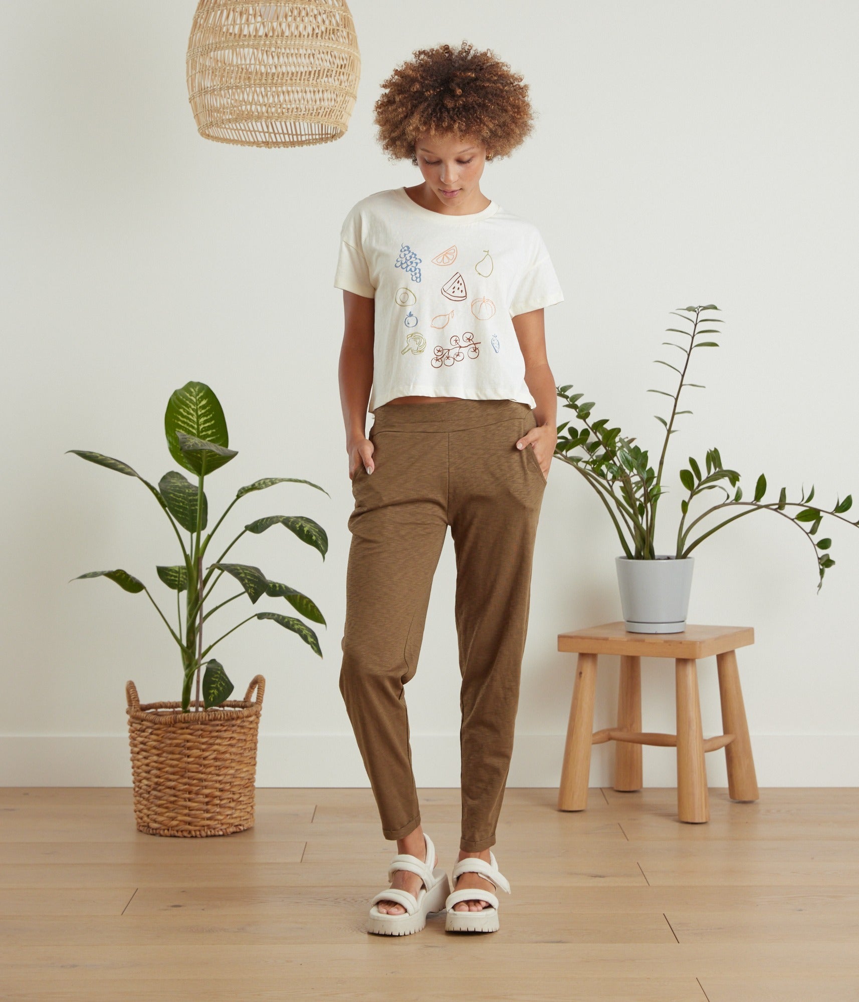 Fruits & Veggies Crop Tee - Stone