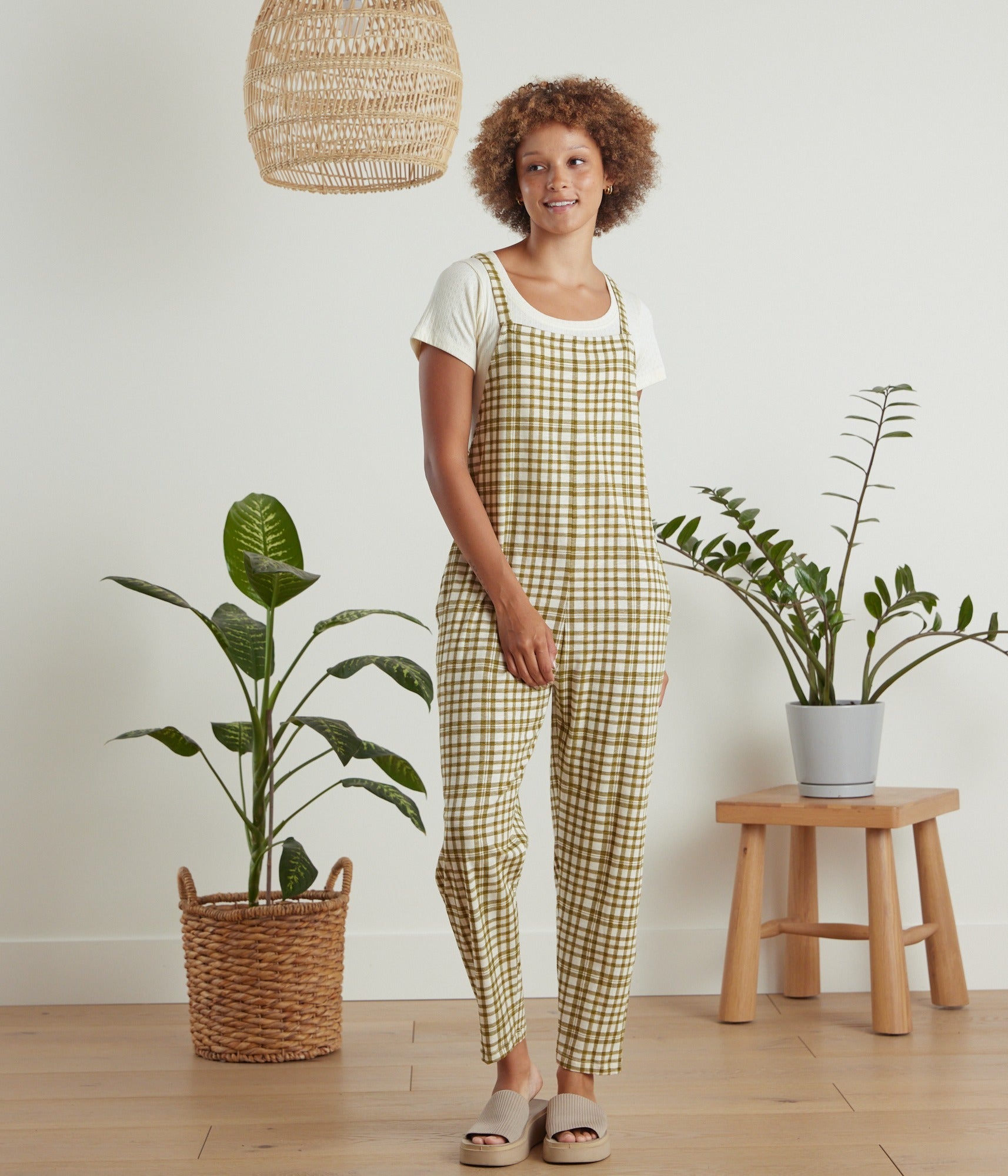 Cadence Overall - Olive Plaid